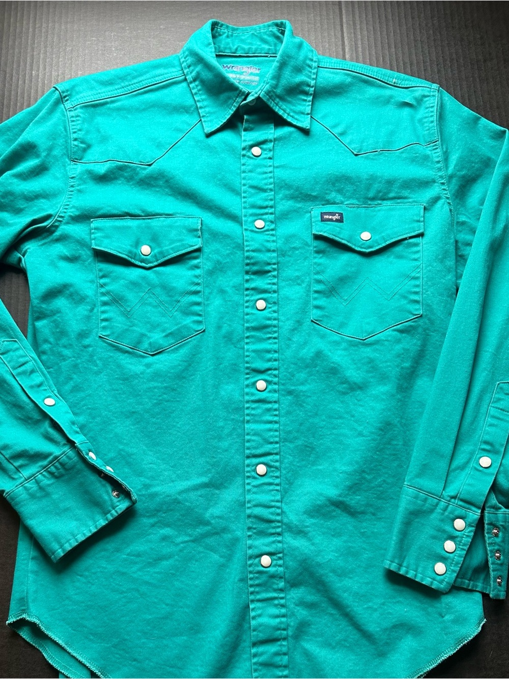Wrangler Teal Green Long Sleeve Button-Down Western Shirt